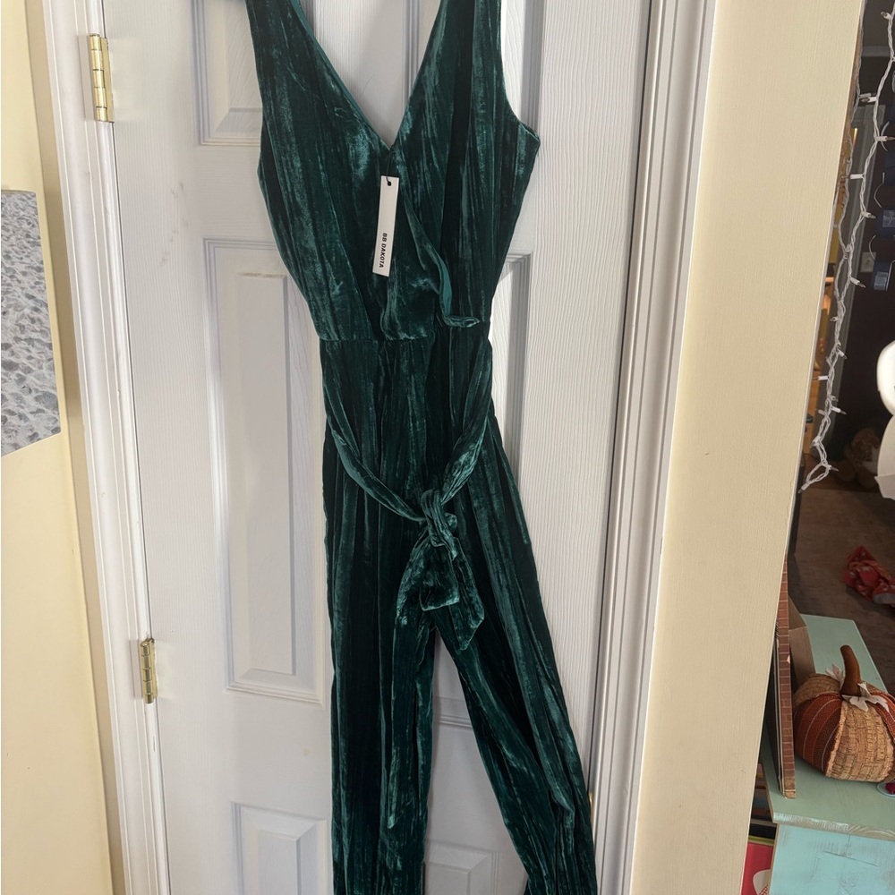 BB Dakota Deep Green Velvet Jumpsuit